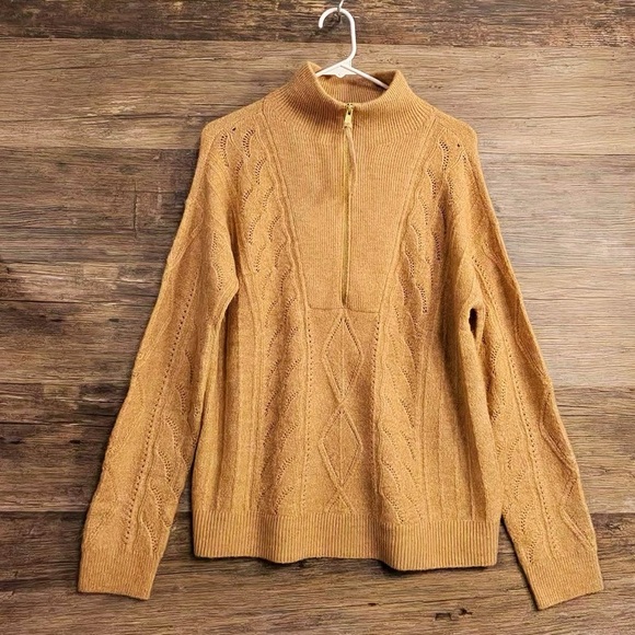 Talbots Tan Camel Half Zip Mock Neck Sweater - Picture 1 of 9